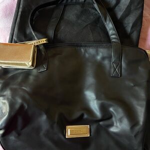 Versace Black Leather Bag with Gold Accent